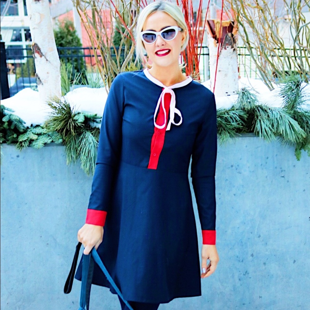 Long sleeve navy dress